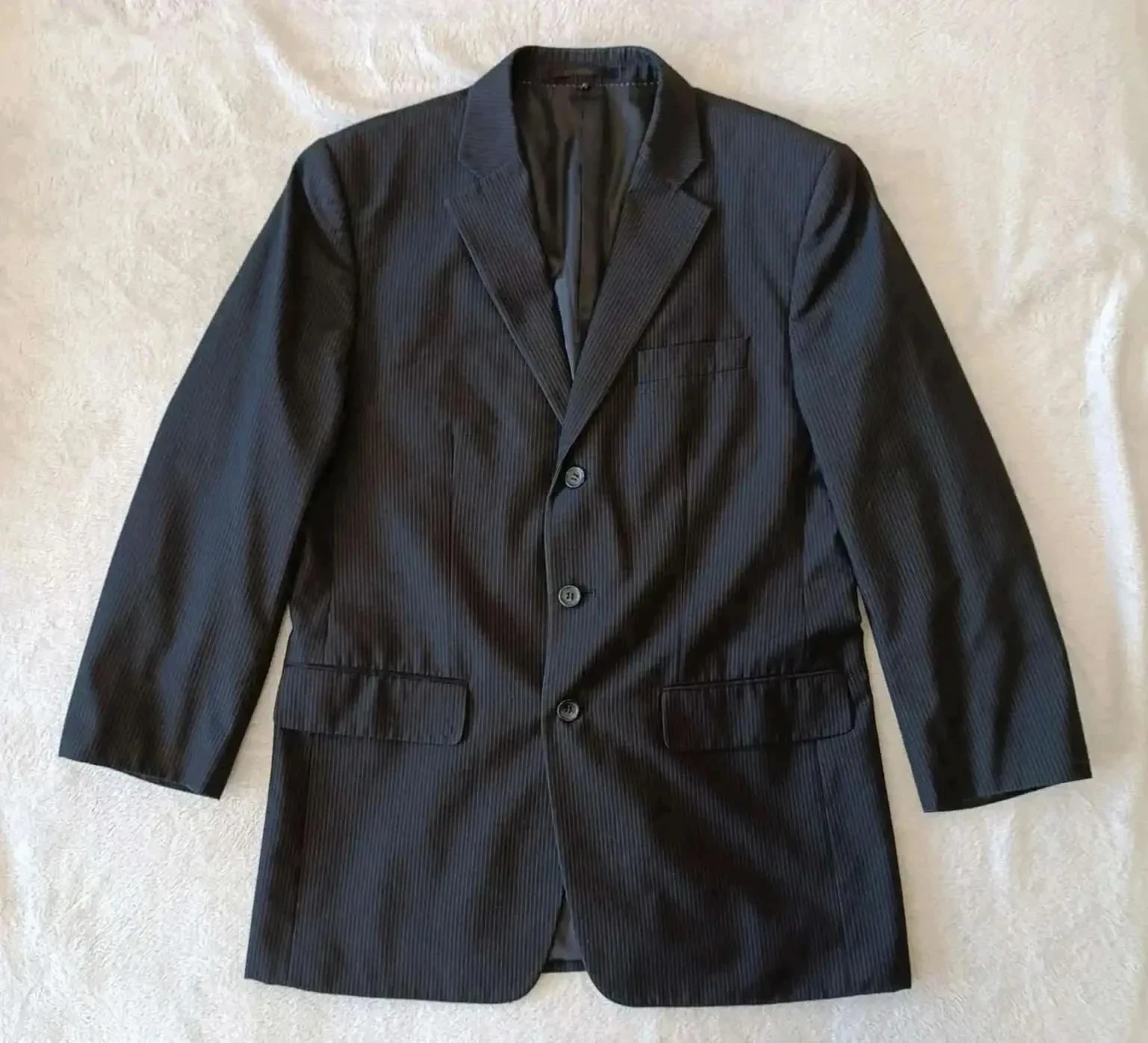 Traje preto listrado branco jaqueta 52 calça 44 – photo 2